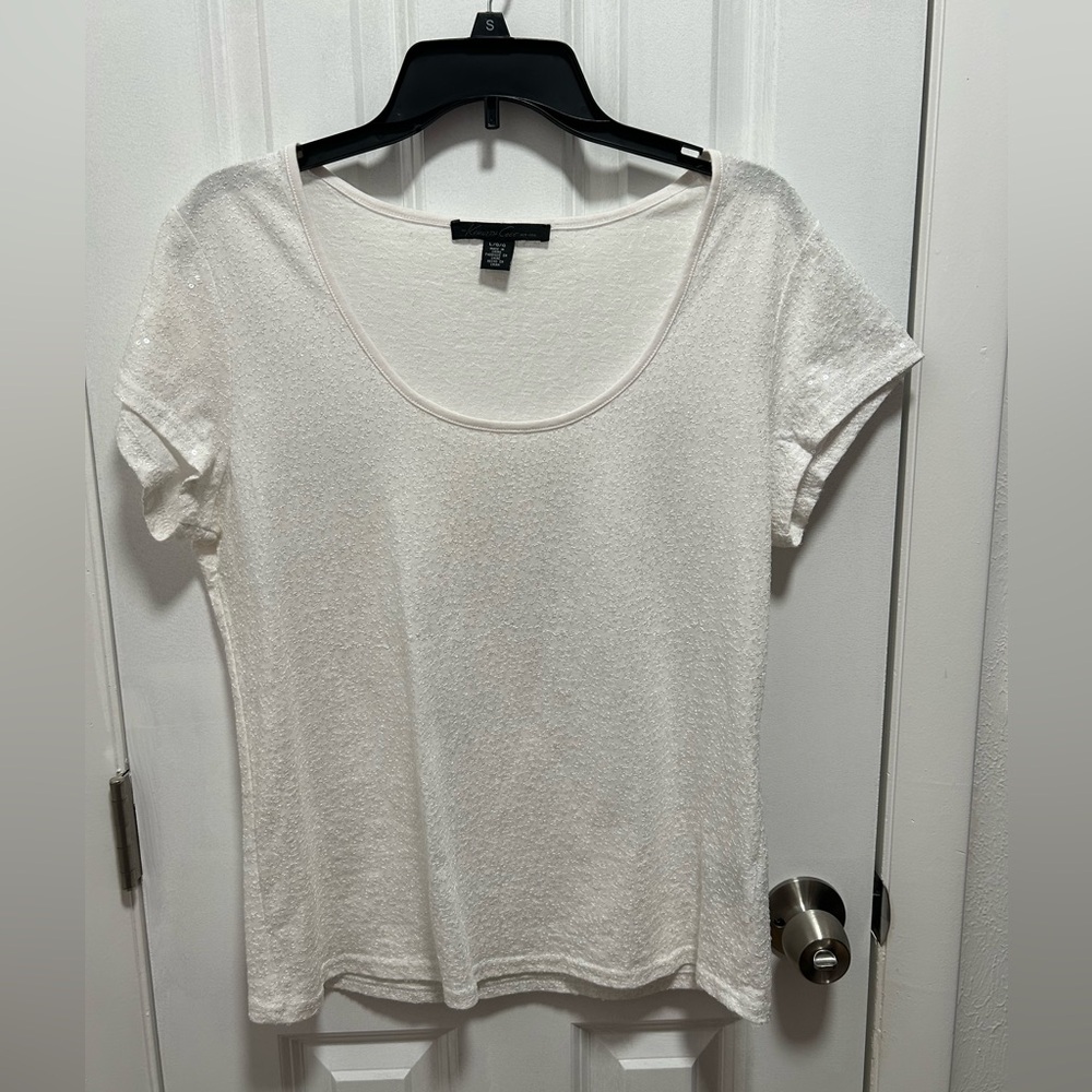 Sequined White Short Sleeve Top